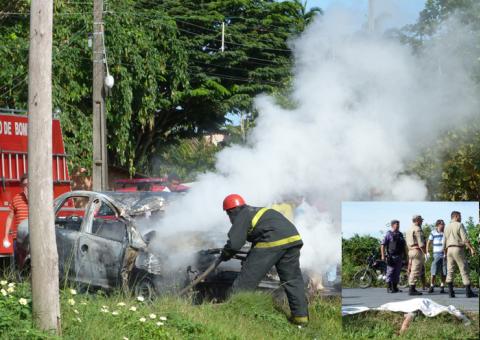 Colisão de carro e moto  provoca explosão, mata dois e fere outros dois no Puraquequara